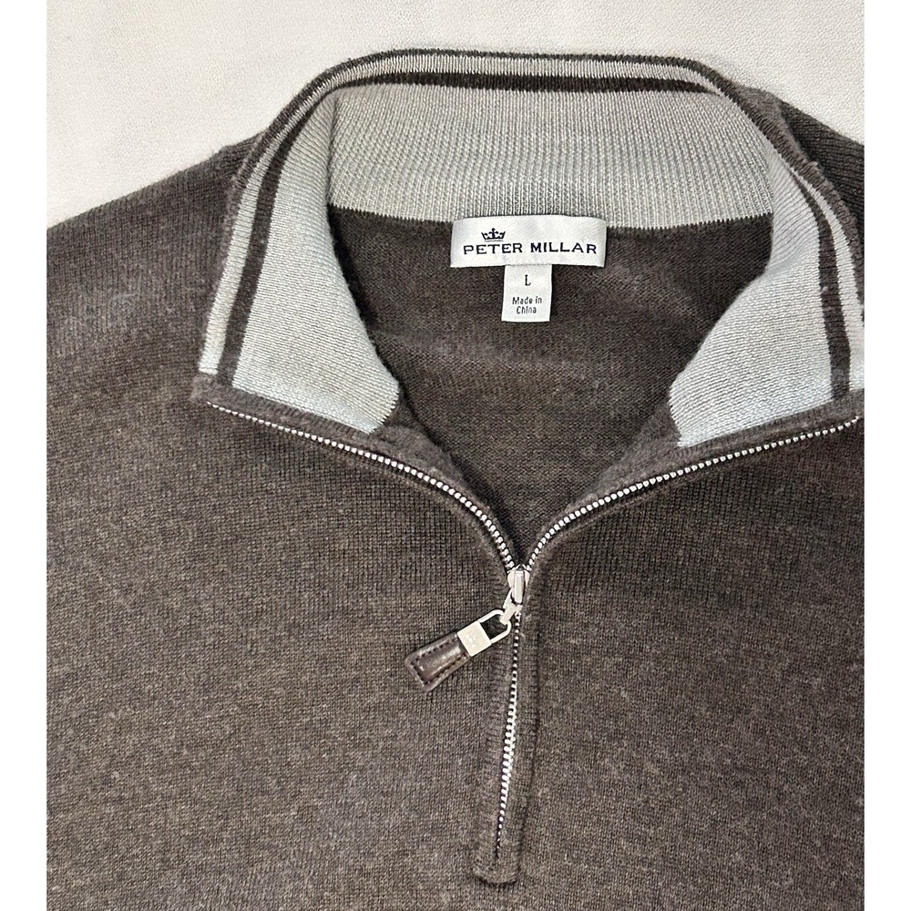 Peter Millar Brown Merino Wool Crown Quarter Zip Pullover Sweater Men's Size L